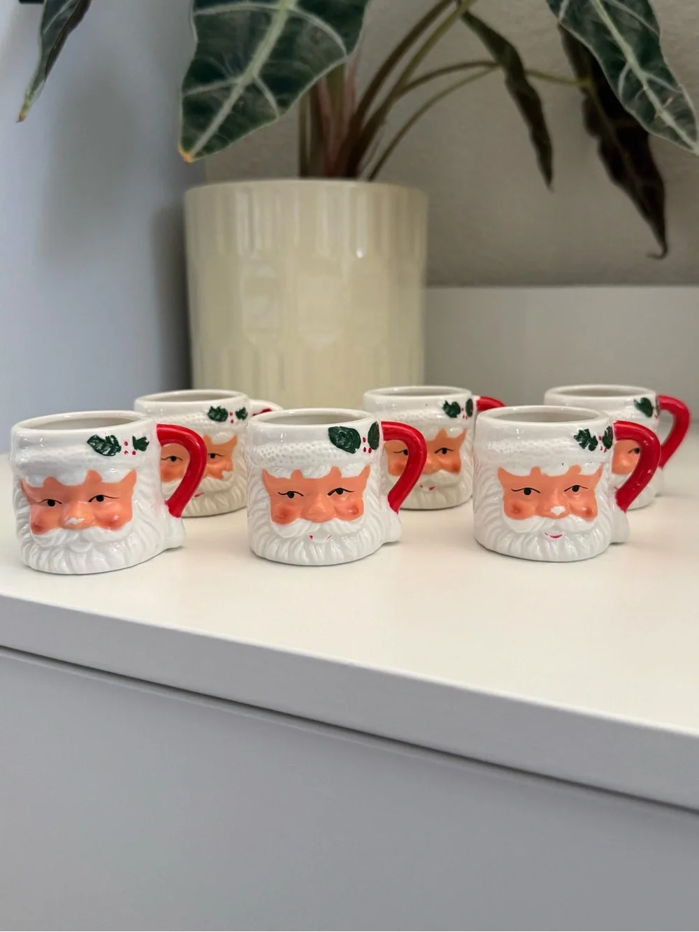 Festive Santa Face Mini Ceramic Espresso Mugs - Set of 6